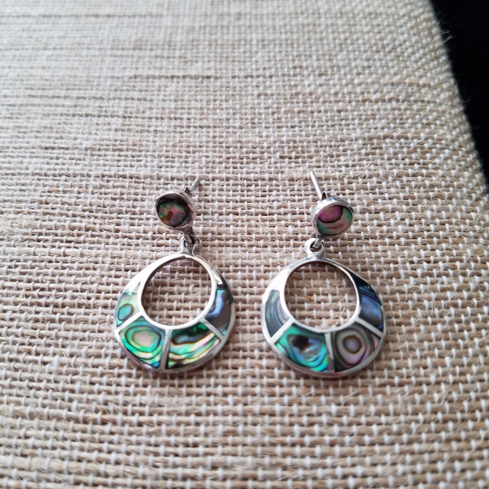 925 Sterling and abalone drop earrings, post